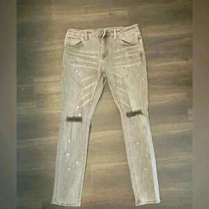 Crysp Denim Distressed Paint-Splatter Jeans - Size 34
